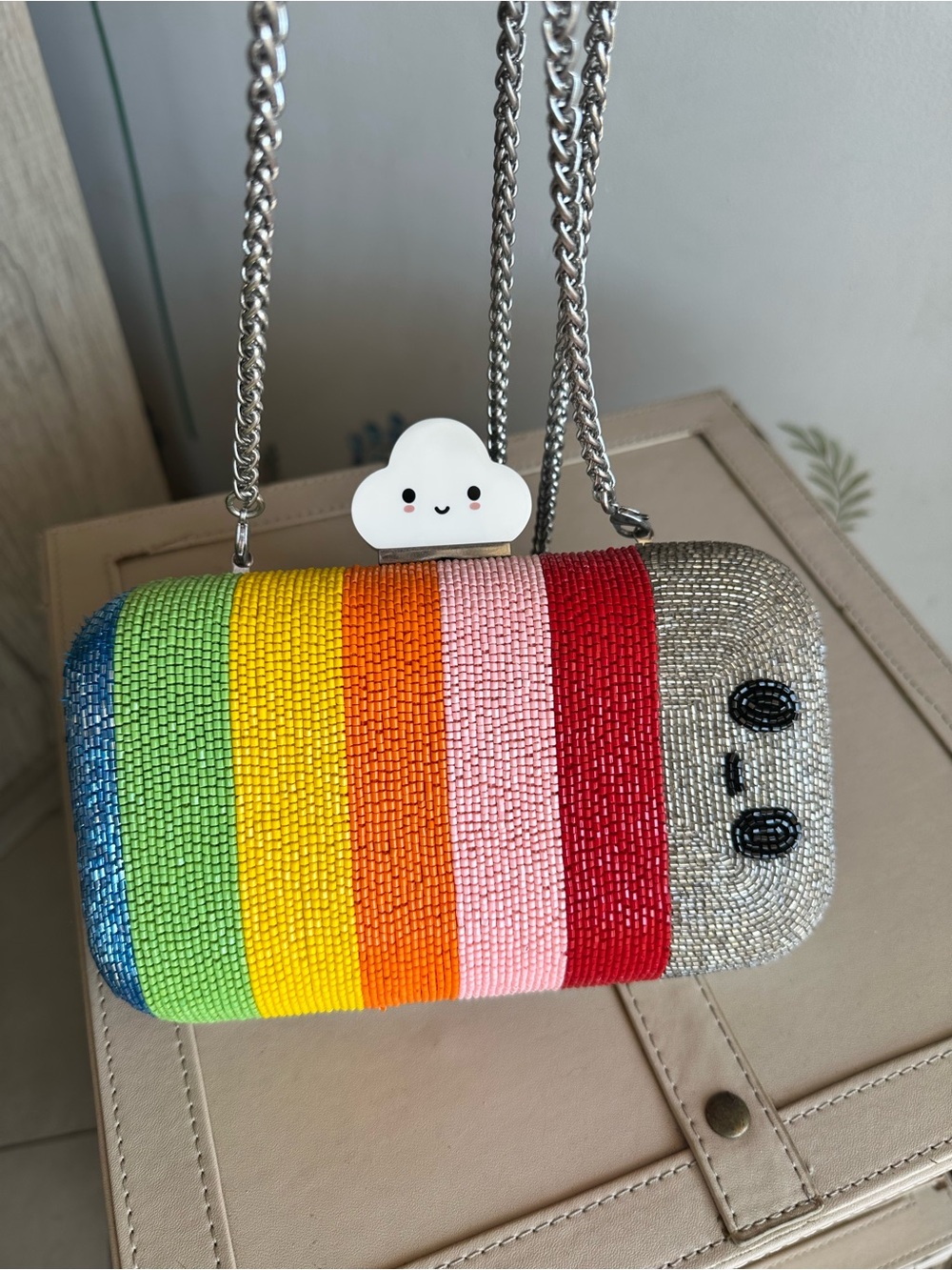 Alice + Olivia x FriendsWithYou Rainbow Beaded Cloud Clutch Bag Rare